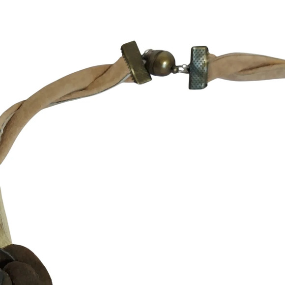 Artisan Leather Suede Floral Choker Green Brown Tan Flowers Magnetic Closure - Picture 4 of 14